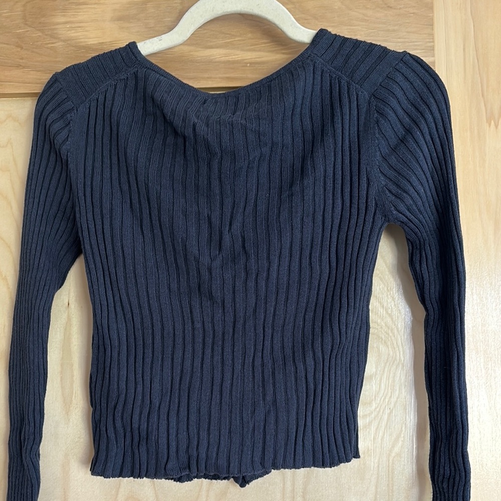 Navy Ribbed Button-Up Cardigan - Picture 3 of 3